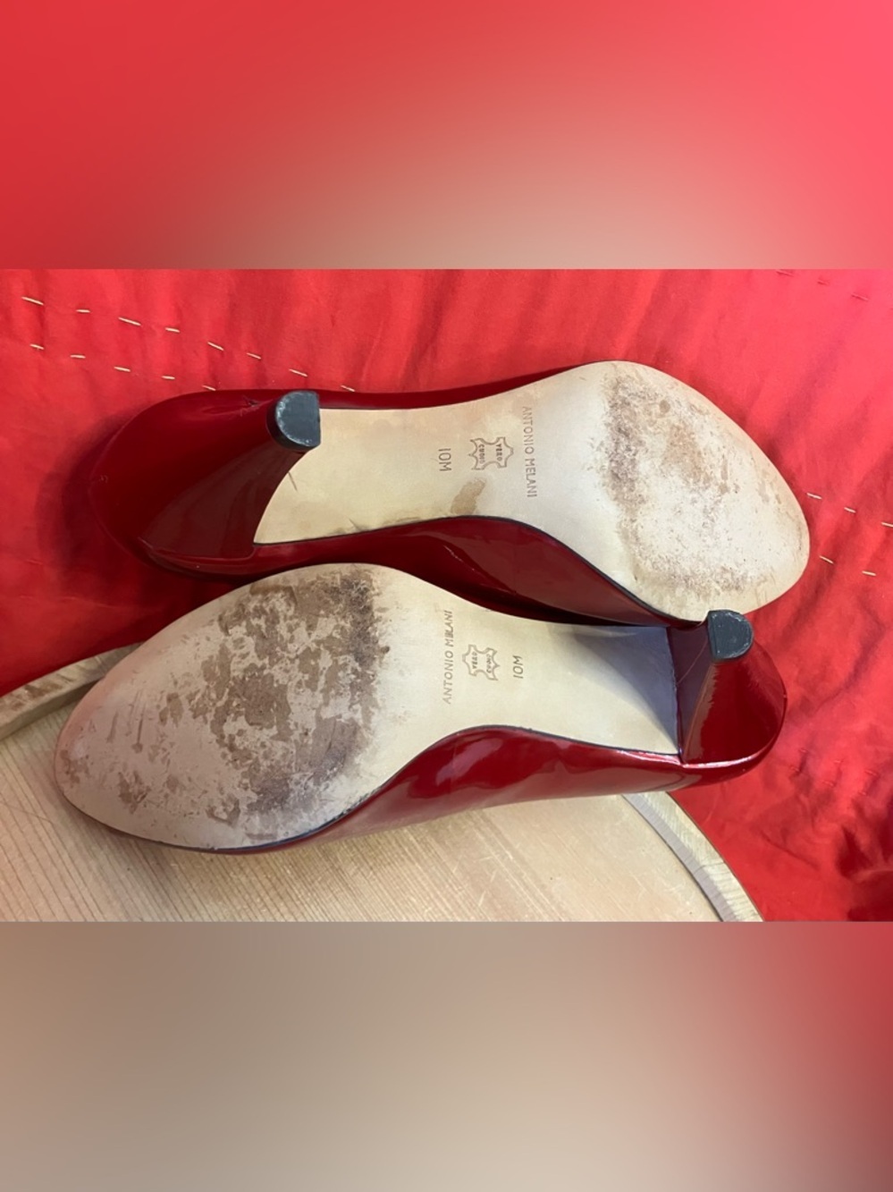 Women’s Red Patent Peep Toe Pump Heels Size 10 - Picture 7 of 11